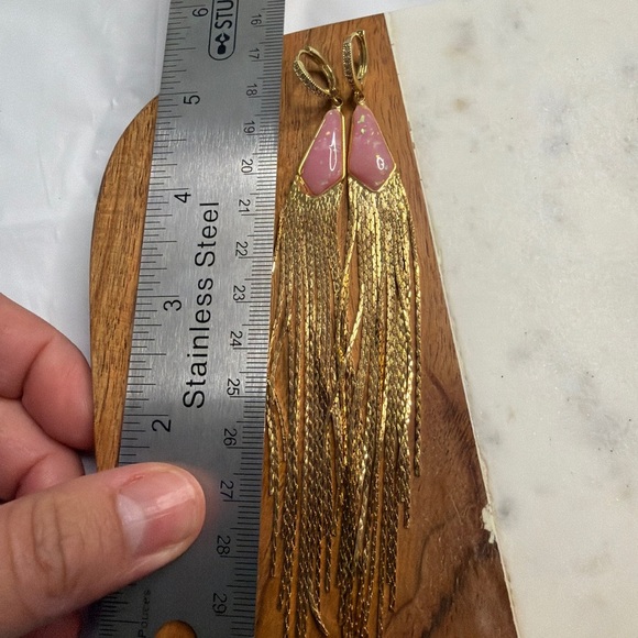 Long Pink opal effect Dangle Earrings - Picture 2 of 5